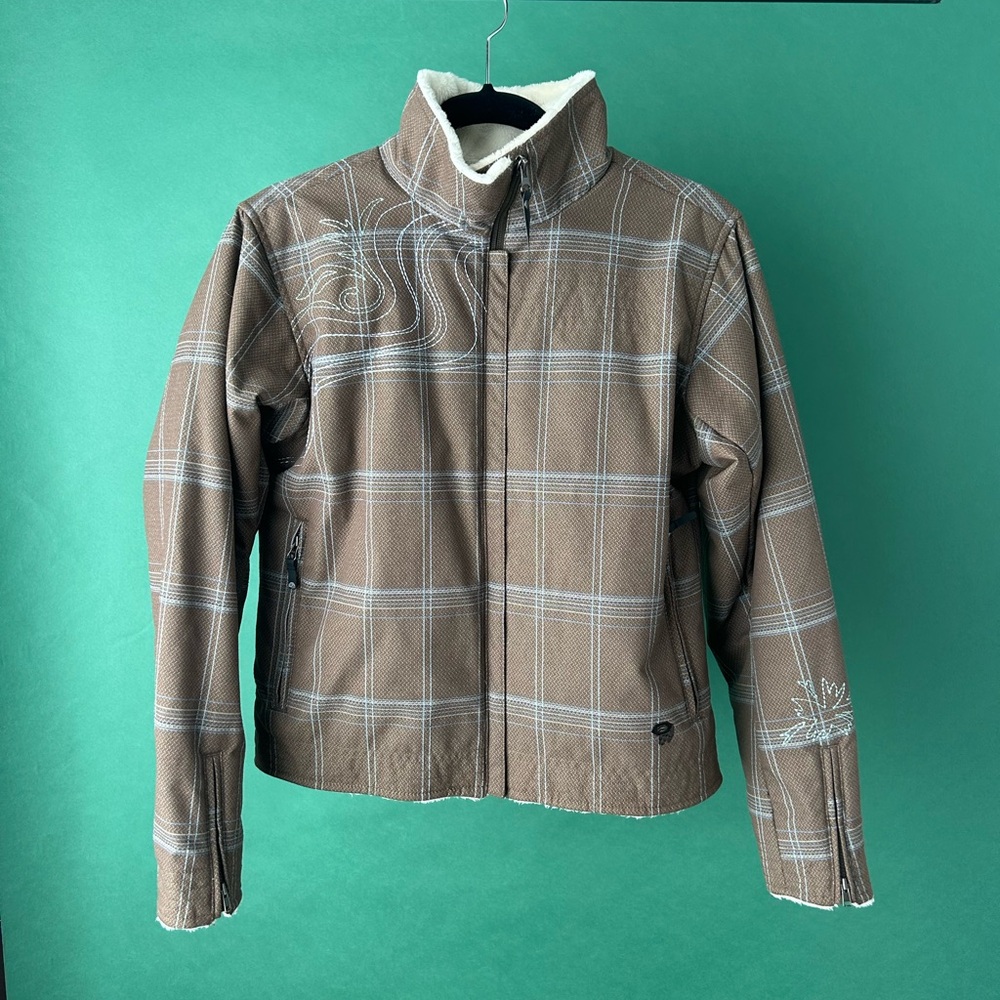 Brown Plaid Jacket with Embroidery